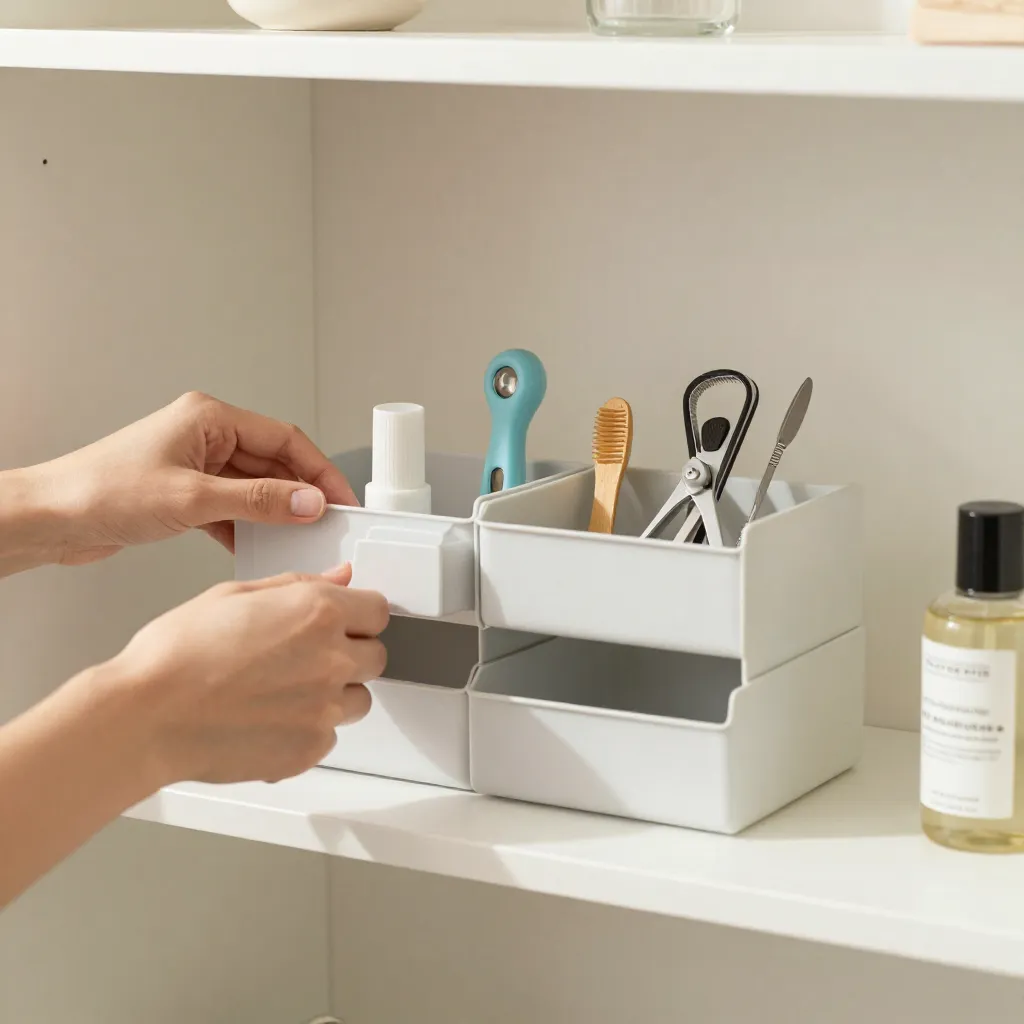 Cleaning tools and brushes arranged on workspace